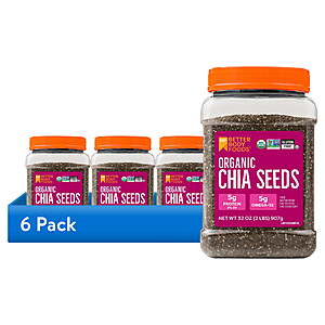 $40 | (6 pack) BetterBody Foods Organic Chia Seeds, 2.0 lb, 30 Servings ($6.67 each)