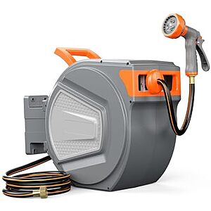 $64.95* | 65' 1/2" OLIXIS Automatic Retractable Wall Mounted Garden Hose Reel w/ Nozzle at Amazon