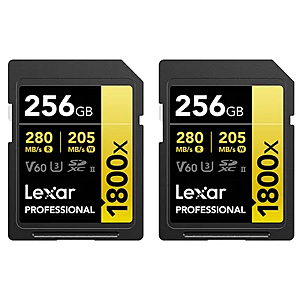 Lexar GOLD Series Professional 1800x UHS-II SDXC Memory 256GB 2-Pack Card for $180 $179.99
