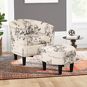 25.5" W Ophelia & Co Modern Soft Upholstered Living Room Accent Chair w/ Ottoman (Beige/Black). $108.99 + Free Shipping