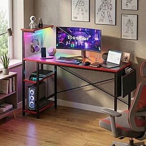 52" Bestier Gaming Desk w/ LED Lights & Adjustable Storage Shelves (Carbon Fiber) $49.50 + Free Shipping
