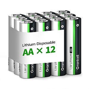 Granicell 12-Pack Lithium AA Batteries $12.44