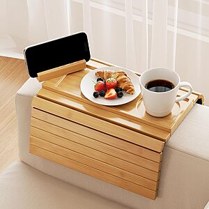 Yofidra 3-in-1 Non-Slip Bamboo Sofa Arm Tray w/ 360° Rotating Phone Stand and Cup Holder (Yellow) $12.29 + Free Shipping w/ Prime or on $35+