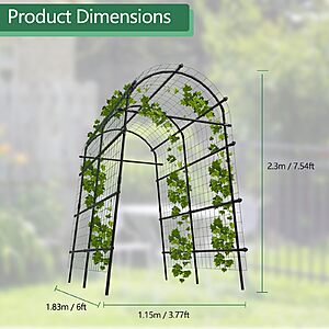 Metal Garden Arch Trellis, 7.6Ft Black for Raised Beds, Plant Support for Cucumbers & Climbing Vegetables with 9 Horizontal Pipe $35.99