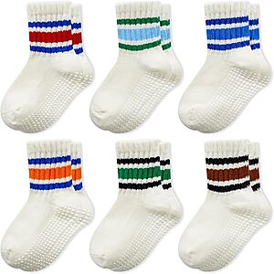 BONANGEL Baby Socks with Grips, 6 Pairs Non Slip Socks for Infant Toddler $4.99