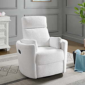 Soho Baby Nottingham Upholstered Glider Recliner Rocking Chair w/ 360° Swivel (Plush White) $132 + Free Shipping