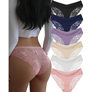 DHFBABY Sexy Cheeky Womens Underwear Comfortable Seamless Panties Luxurious Lace Bikini Briefs (US, Alpha, Medium, Regular, Regular, A-6 Pack-6 Color) $7.98