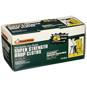 $5.59: Frost King P470 Super Strength High Density Drop Cloths, 9' x 12' x .47 mil, Clear at Amazon