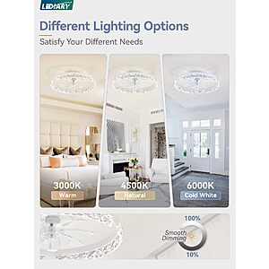 LEDIARY 20 Inch Low Profile Ceiling Fans with Lights and Remote, Fandelier Ceiling Fan Flush Mount, 3000K-6000K Dimmable LED Fan Light, White Modern Ceiling Fans $39