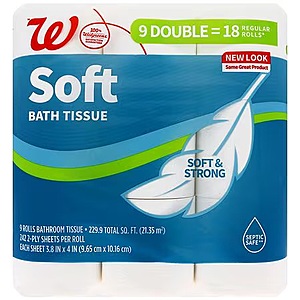 Walgreens Soft Bath Tissue 9 Double Roll, $2.97