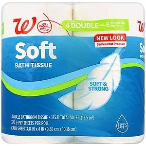 Walgreens Soft Bath Tissue, 4 Double Roll Pack 2 For $2.98