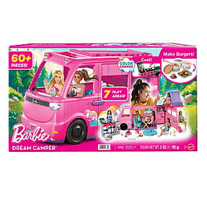 $65 FS WALMART Barbie Dream Camper Playset with Roof Tent, BBQ Grill with Color-Change Feature & 60+ Accessories
