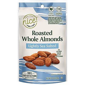 Nice! For You Roasted Whole Almonds Lightly Sea Salted, 6.0 oz  2 For $4.24