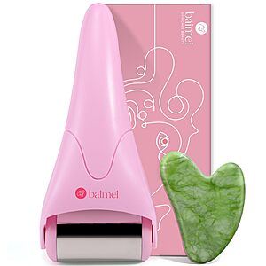 BAIMEI IcyMe Stainless Steel Ice Roller & Jade Gua Sha Facial Skincare Tool Set (Rose Pink) $3.49 + Free Shipping w/ Prime or on $35+