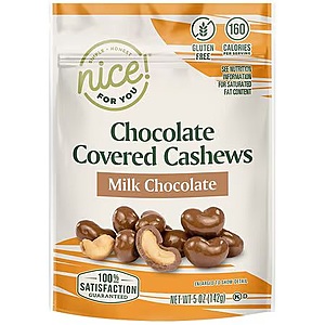 Nice! For You Chocolate Covered Cashews Milk Chocolate And Chocolate Almond Varieties 5.0 oz  2 Bags For $5.09