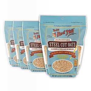 4-Pack 24-Ounce Bob's Red Mill Steel Cut Oats $10.10 w/ S&S + Free Shipping w/ Prime or on $35+