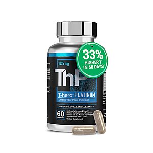 [S&S] Essential Elements T-Hero Platinum - Daily Testosterone Support for Men Testosterone Supplement with Shoden Ashwagandha, Shilajit, Boron, DIM - 60 Count - 30 Servings $45