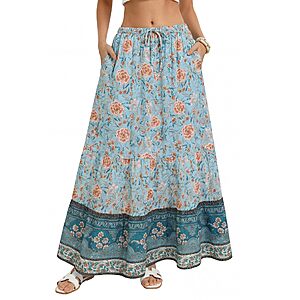 Kate Kasin Womens Green Maxi Long Skirt, Summer Flowy Boho Floral Skirts, Beach Vacation Fashion Outfit 2026 XL $7.49