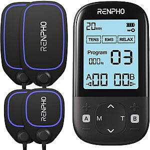 RENPHO 3-in-1 TENS EMS Muscle Stimulator w/ 60 Programs, Dual Channel & 8 Gel Electrode Pads $13.99 + Free Shipping w/ Prime or on $35+