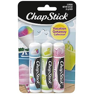 ChapStick Vacation Getaway Lip Balm Tubes Cotton Candy, Snow Cone, Limeade, 0.15 oz, 3 pack $2.49