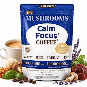 3.7-Oz SUNDAFONE Instant Mushroom Coffee Medium Roast w/ L-Theanine 10-Mushroom Blend (30 Servings) $6.65 + Free Shipping w/ Prime or on $35