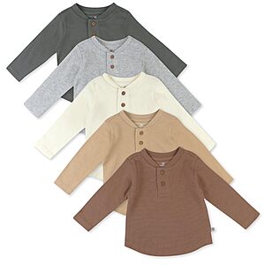 HonestBaby 5-Pack Waffle Henley Long Sleeve Shirts for Infant Baby and Toddler Boys, Unisex, (Various) - from  $9.70