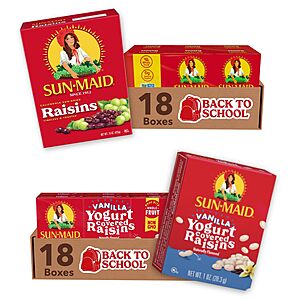 Select Accounts - Sun-Maid California Sun-Dried Raisins & Vanilla Yogurt Coated Raisins, 1 oz, (36 Pack) - $10.08 AC