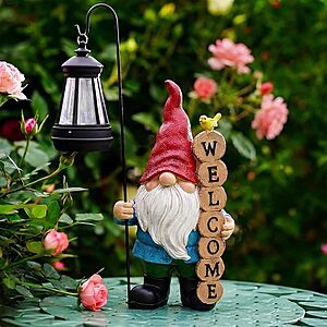 6.25" PETAFLOP Solar Garden Gnome Statue w/ Welcome Sign & Lantern $7.99 + Free Shipping w/ Prime or on $35+