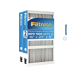 Filtrete Air Filter 4”, MPR 1900 MERV 13, Premium Allergen, Bacteria and Virus Filter, Electrostatic Air Cleaning Deep Pleat Filter, 2-pack $39.99 various sizes Costco.com
