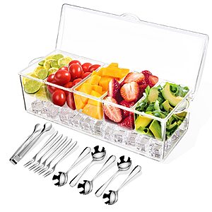 ARSTPEOE Chilled Condiment Server Tray w/ 5 Removable Compartments, Lid & Stainless Steel Utensils $19.54 + Free Shipping w/ Prime or on $35+