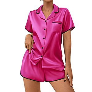 Ekouaer Women's Satin Pajamas Set 2 piece Silky Buttton Down Short Pjs @Amazon $3.49 - $4.99 + FS w/ Prime