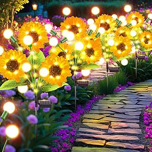 Garpar Sunflower Solar Garden Lights w/ Firefly Lights: 4-Pack $17.99, 8-Pack $35 + Free Shipping w/ Prime or on $35+