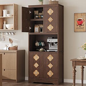 Garvee 72" Tall Pantry Cabinet w/ Microwave Countertop & Carved Doors (3 Colors) $99.99 + Free Shipping