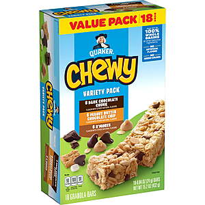Quaker Chewy Granola Bars, Variety Pack, 15.2 oz, 18 Count $4.92 FS Walmart+