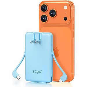 TG90 5000mAh Slim Portable Charger w/ Built-In AC Wall Plug & Cables (Various) $14.99 + Free Shipping w/ Prime or on $35+