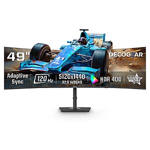 Deco Gear 49 Inch Curved Monitor, 5K2K Ultrawide WDQHD Screen 5120×1440, R1500, HDR400, 120Hz, 32:9 VA Panel, USB-C 65W PD, Adaptive Sync, PBP/PIP, KVM Switch $494.99
