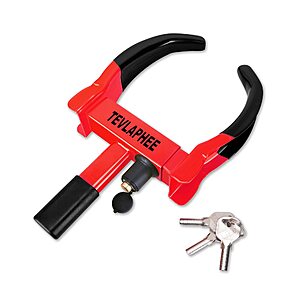 Tevlaphee Universal Wheel Lock Heavy Duty Security Trailer Wheel Lock Anti Theft Wheel Locks with 3 Keys (Black-red) $28.27