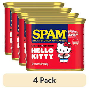 SPAM Hello Kitty 25% Less Sodium | 4-pack for $14.44 or 12-pack for $44.64 ($3.72 each)