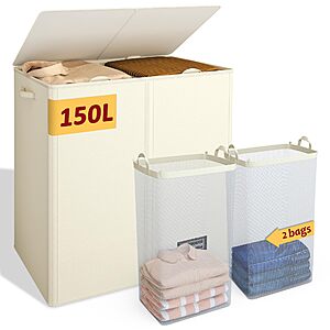 150L Vincona 2-Section Large Laundry Hamper w/ 2 Removable Inner Bags $20.49 + Free Shipping w/ Prime or on $35+