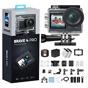 AKASO Brave 4 Pro Action Camera 4K 30fps Waterproof Underwater Camera | 20MP, EIS, 5X Zoom, Slow Motion, Touch Screen, Ultra Hd $93.49