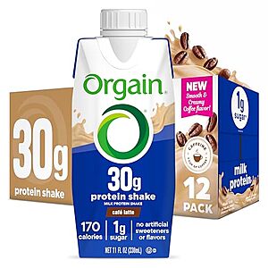 [SnS, AC] $15.97* | 12-Pk 11-Fl Oz Orgain 30g High Protein Shake (Cafe Latte) at Amazon