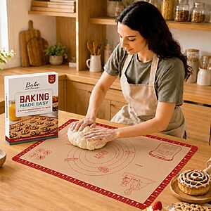 26" x 16"  Bredominant Non-Stick Silicone Baking Mat w/ 10 Recipes (Red) $6.49 + Free Shipping w/ Prime or on $35+