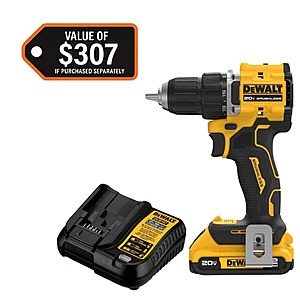 DEWALT Atomic 20V Lithium-Ion Cordless Compact 1/2 in. Drill/Driver Kit with 2.0Ah Battery and Charger, $99, FS, Home Depot