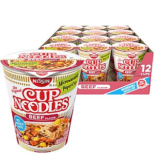 12-Pack 2.25-Ounce Nissin Cup Noodles Beef Flavor Instant Ramen Soup $4.22 w/ Subscribe & Save
