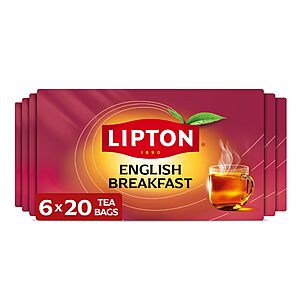 S&S Lipton English Breakfast Black Tea Bags, 120 Total Bags (20ct - Pack of 6) for $12.14