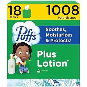 [SnS, AC] $14.08 | 18-Pack 56-Count Puffs Plus Lotion Facial Tissue at Amazon