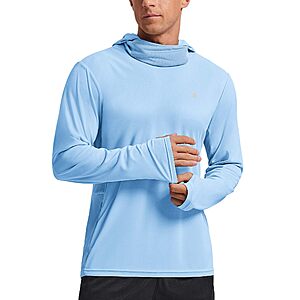 PINSPARK Outdoor Sun Protection Men Hoodie Face Mask UPF 50+ Long Sleeve Fishing Hiking UV Rash Guard Lightweight Sports $9.99
