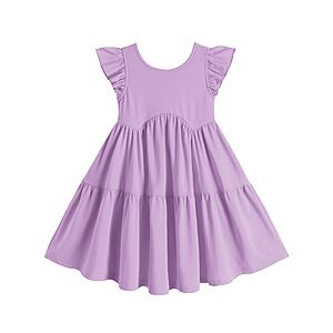 Arshiner Toddler Summer Dress Ruffle Sleeve Lilac Twirly Dresses Casual Easter Princess Sundress for Kids for 3-4 Years $9.89