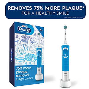 $19.97 get $5 Walmart Cash Oral-B Kids Electric Toothbrush with Sensitive Brush Head and Timer, for Kids 3+ in Blue or Pink