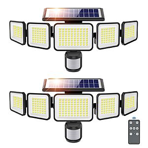 omibee Solar Lights Outdoor 6000LM 236 LEDs Motion Sensor Outdoor Lights, 5 Heads Security Wall Lights,3 Mode, IP65 Waterproof Flood Lights with Remote Control 2 Pack $21.59